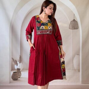 AJRAKH COTTON HANDBLOCK TUKDI PATCH KURTI